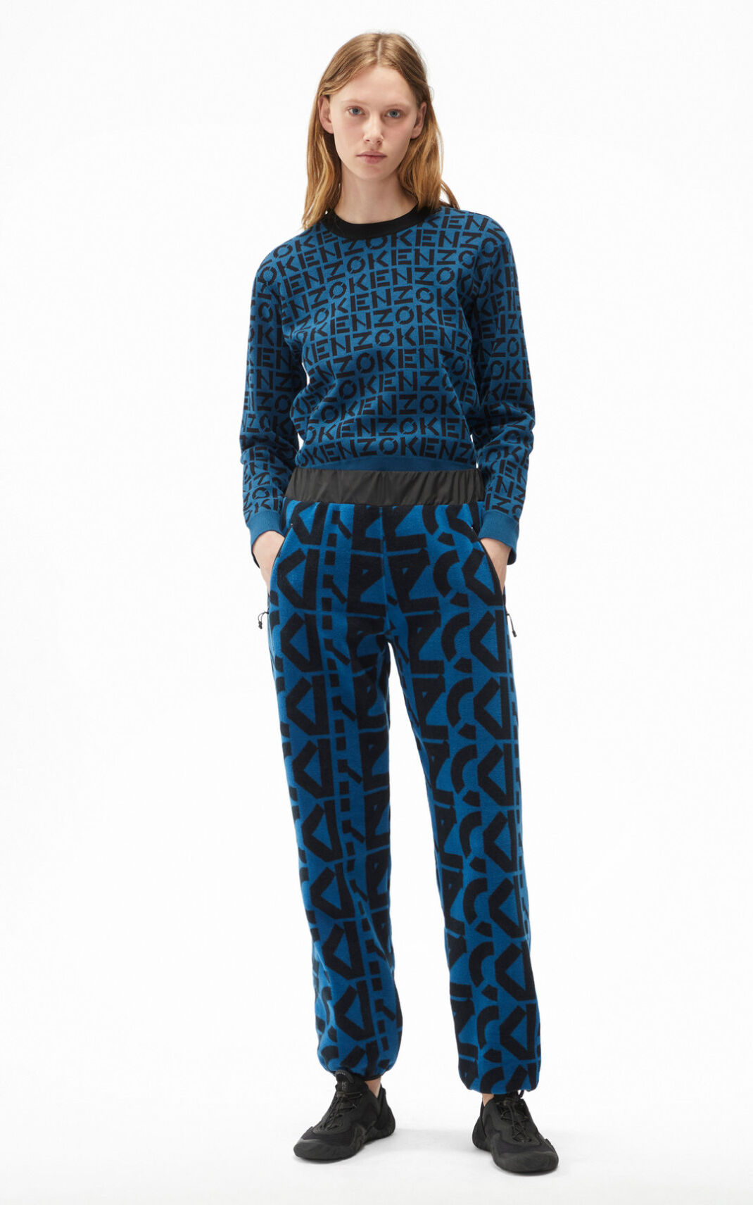 Kenzo Sport monogrammed fleece Jogger Mujer Azules Oscuro | 7018394-PF